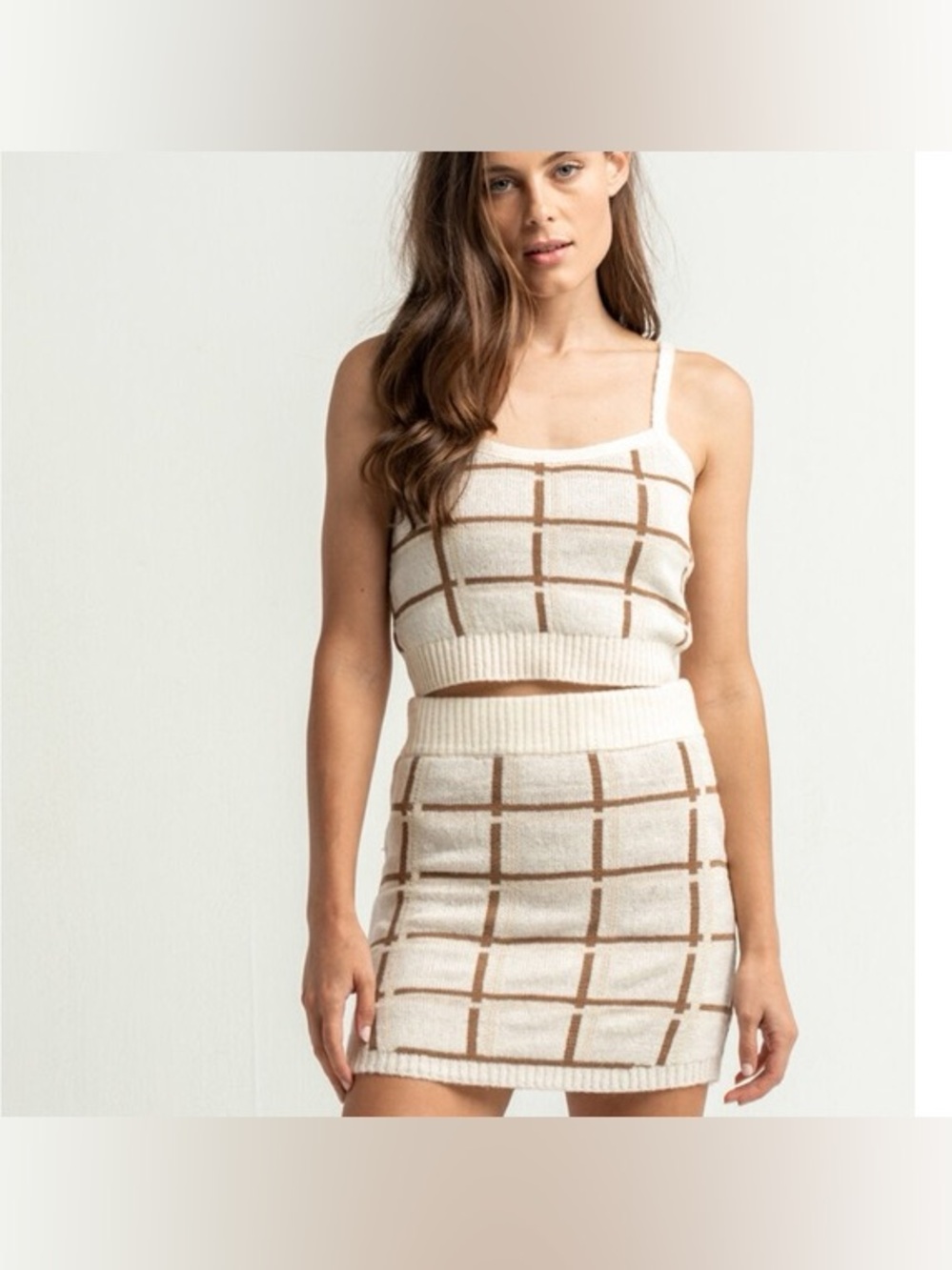 West of Melrose Plaid Sweater Material Tank and Skirt Set (*Read description*)